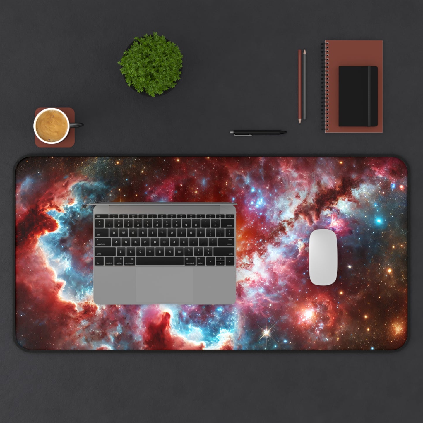 Cosmic Nebula Space Desk Mat - 31.5x15.5 Inch Neoprene Gaming and Office Mat