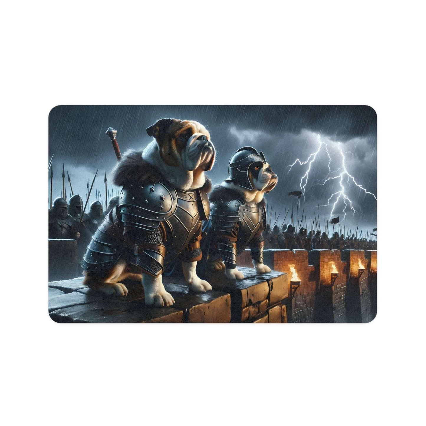 Guardians of the Grub: Bulldog Warriors Pet Food Mat (12x18)