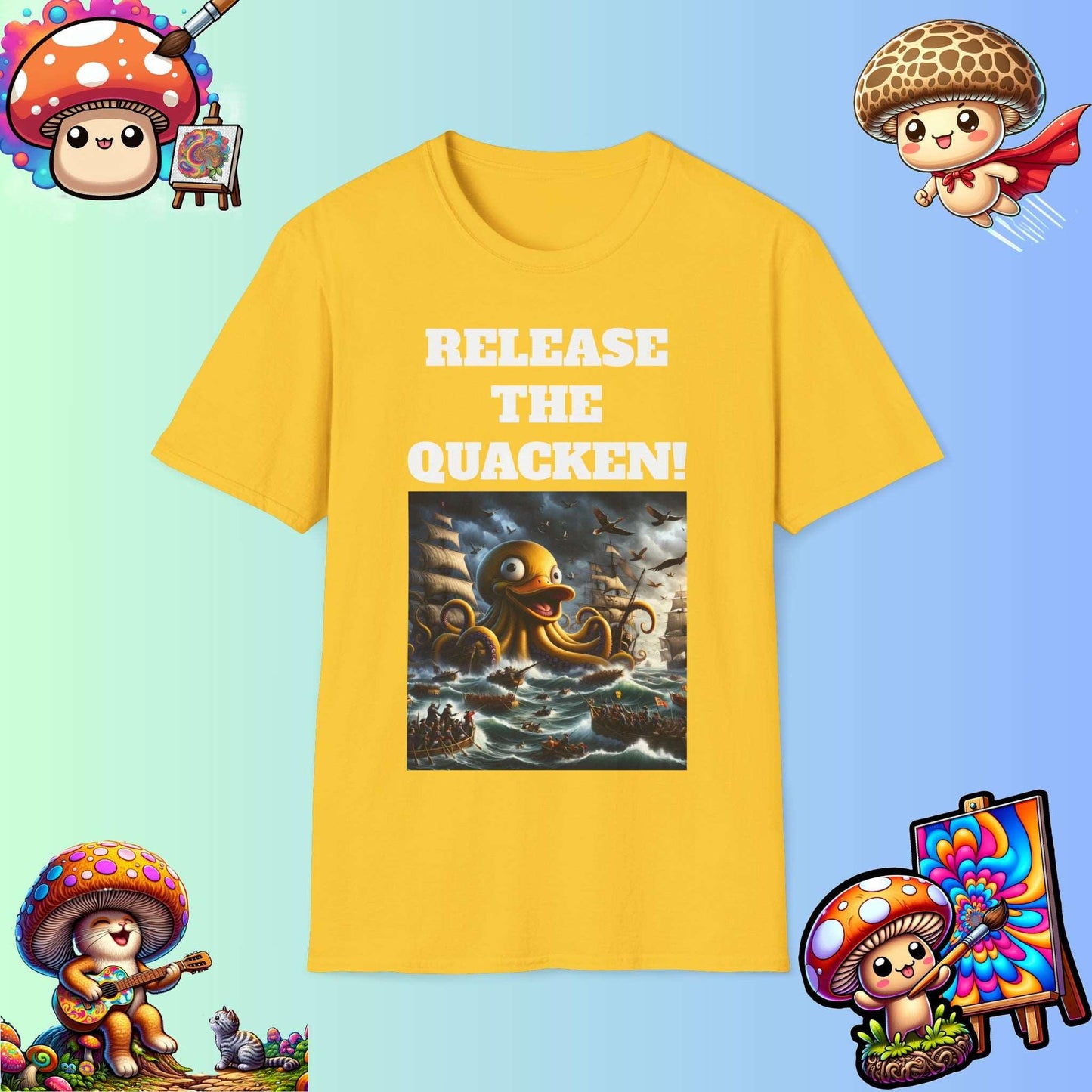 Release the Quacken! Epic Duck Octopus T-Shirt, Nautical Adventure Sea Monster Tee, Humorous meme wear shirt