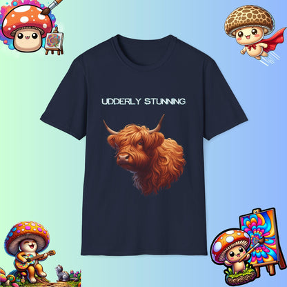 Udderly Stunning Highland Cow Tee - Shiitake Products