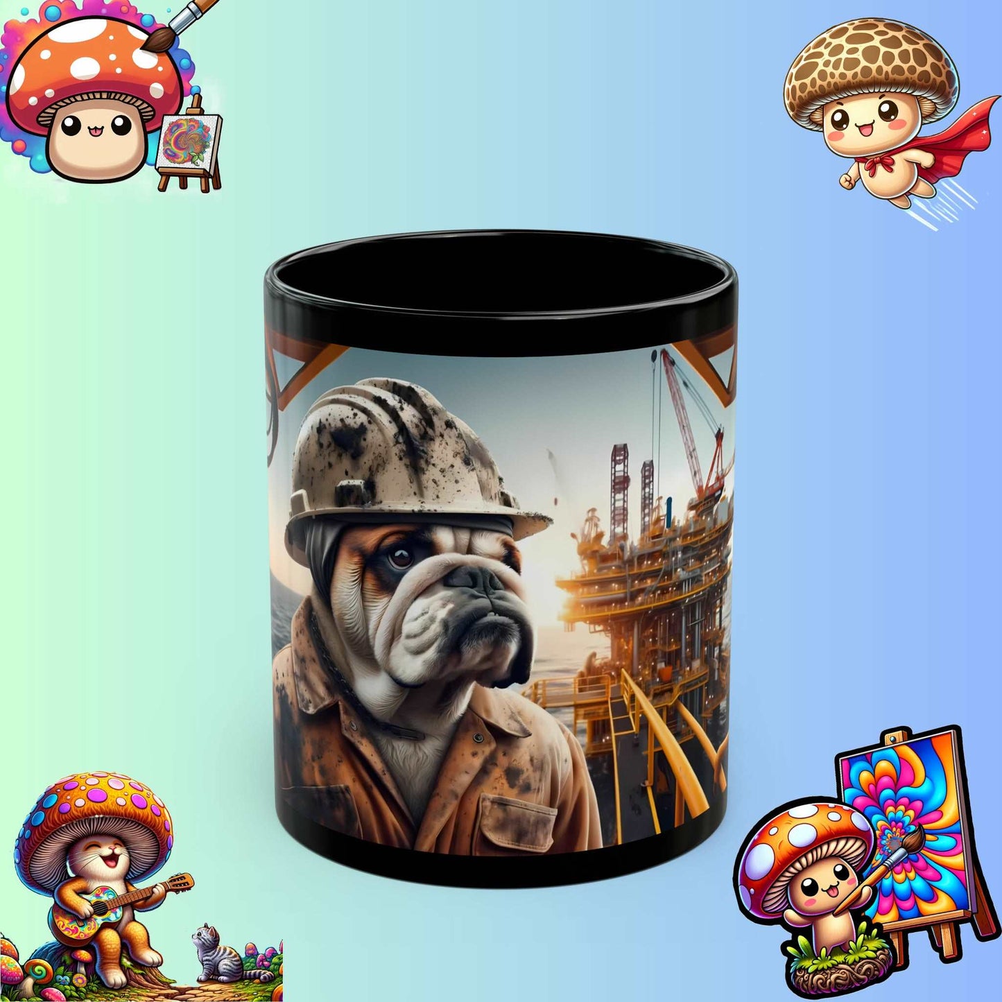 Bulldog Oil Rig Worker Mug - 11 oz Black Ceramic Coffee Cup for Oil Industry Pros, Unique Oilfield Worker Gift