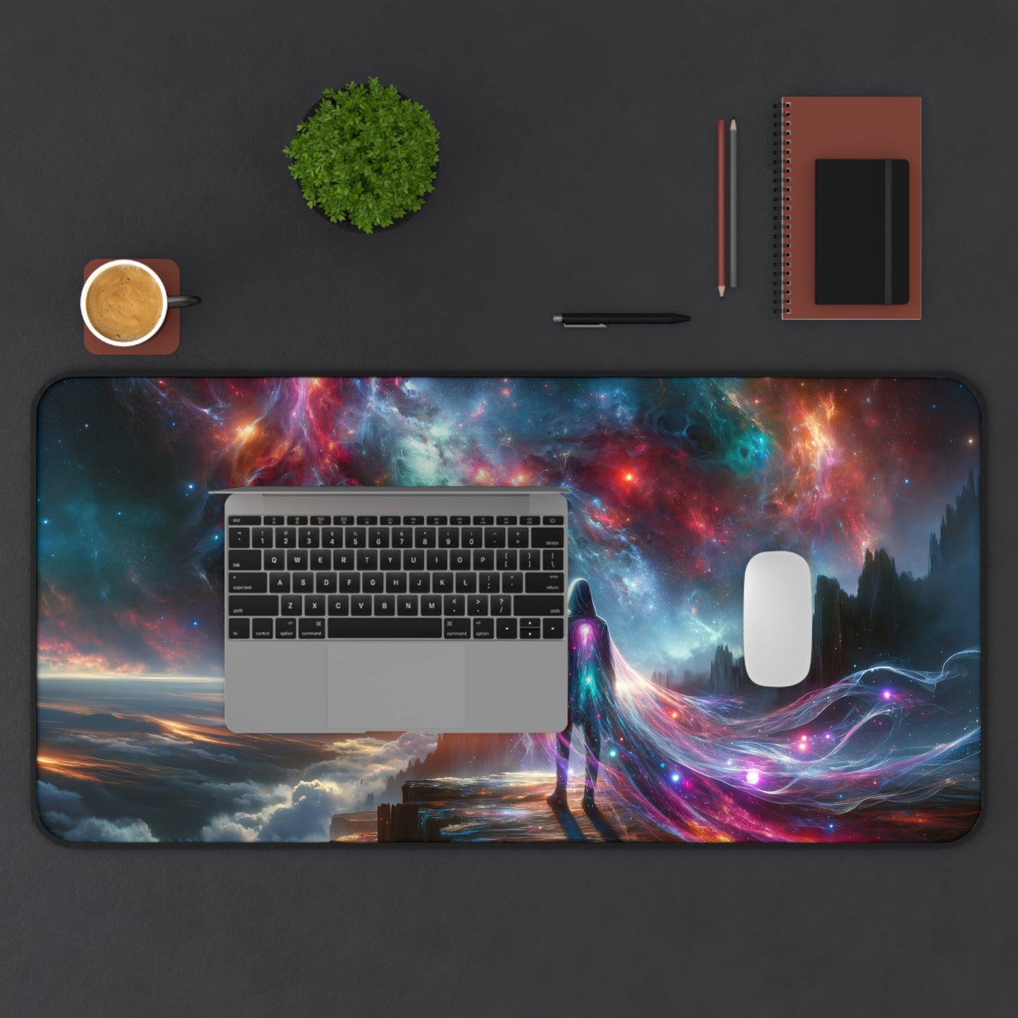 Interstellar Traveler: Cosmic Cliffside Vision Gaming Desk Mat - 31.5"x15.5