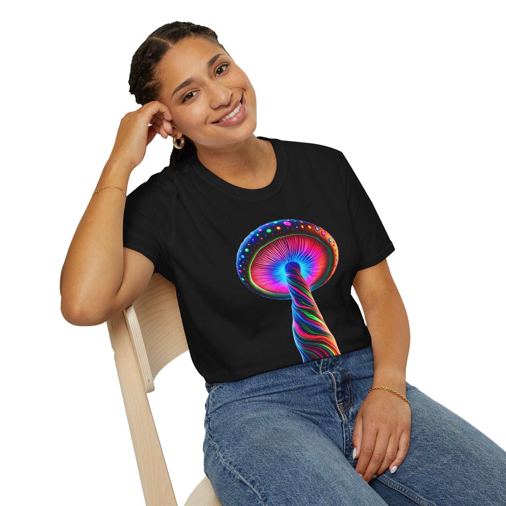 Psychedelic Rainbow Mushroom T-Shirt - Vibrant Trippy Art Tee for Festivals, Rave Wear, Unisex Psychedelic Clothing