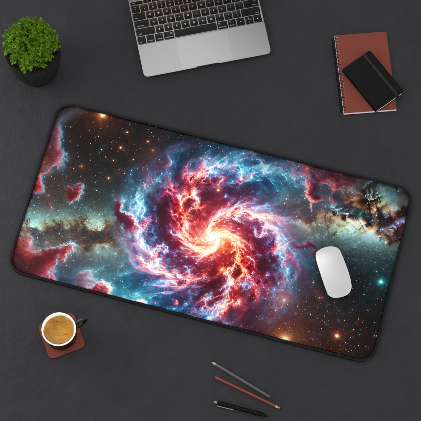 Swirling Nebula Space Desk Mat - 31.5x15.5 Inch Neoprene Gaming and Office Mat