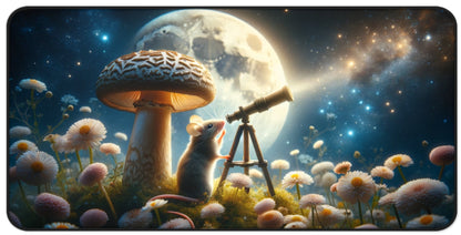 Cosmic Explorer Desk Mat - Large 31.5"x15.5" with Astronomical Mouse & Telescope Under Moonlight