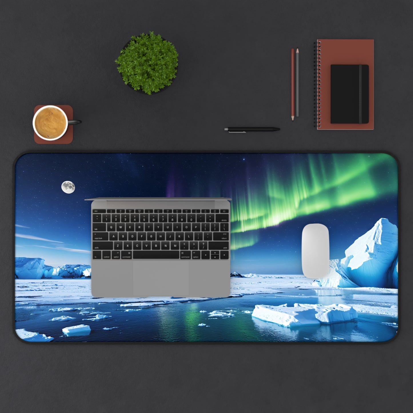 Aurora Borealis Ice Desk Mat - 31.5x15.5 Inch Neoprene Gaming and Office Mat