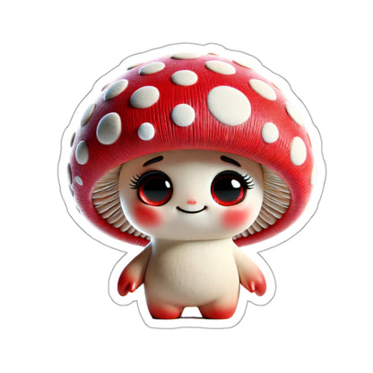 Adorable Mushroom Character Kiss-Cut Stickers, Cute Red Polka-Dotted Cap, 3D Render, Realistic Textures, Glossy Finish, Gift,