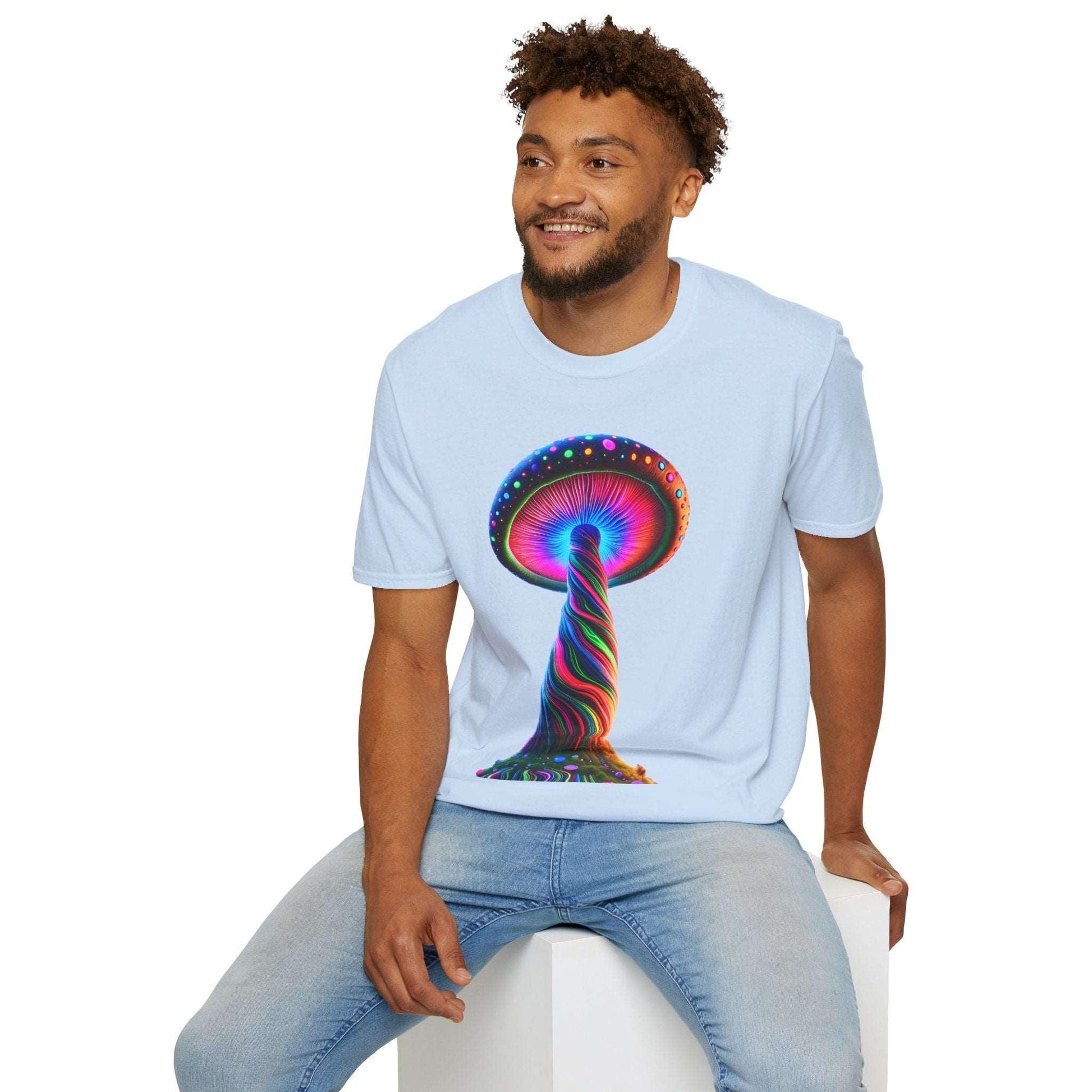 Psychedelic Rainbow Mushroom T-Shirt - Vibrant Trippy Art Tee for Festivals, Rave Wear, Unisex Psychedelic Clothing