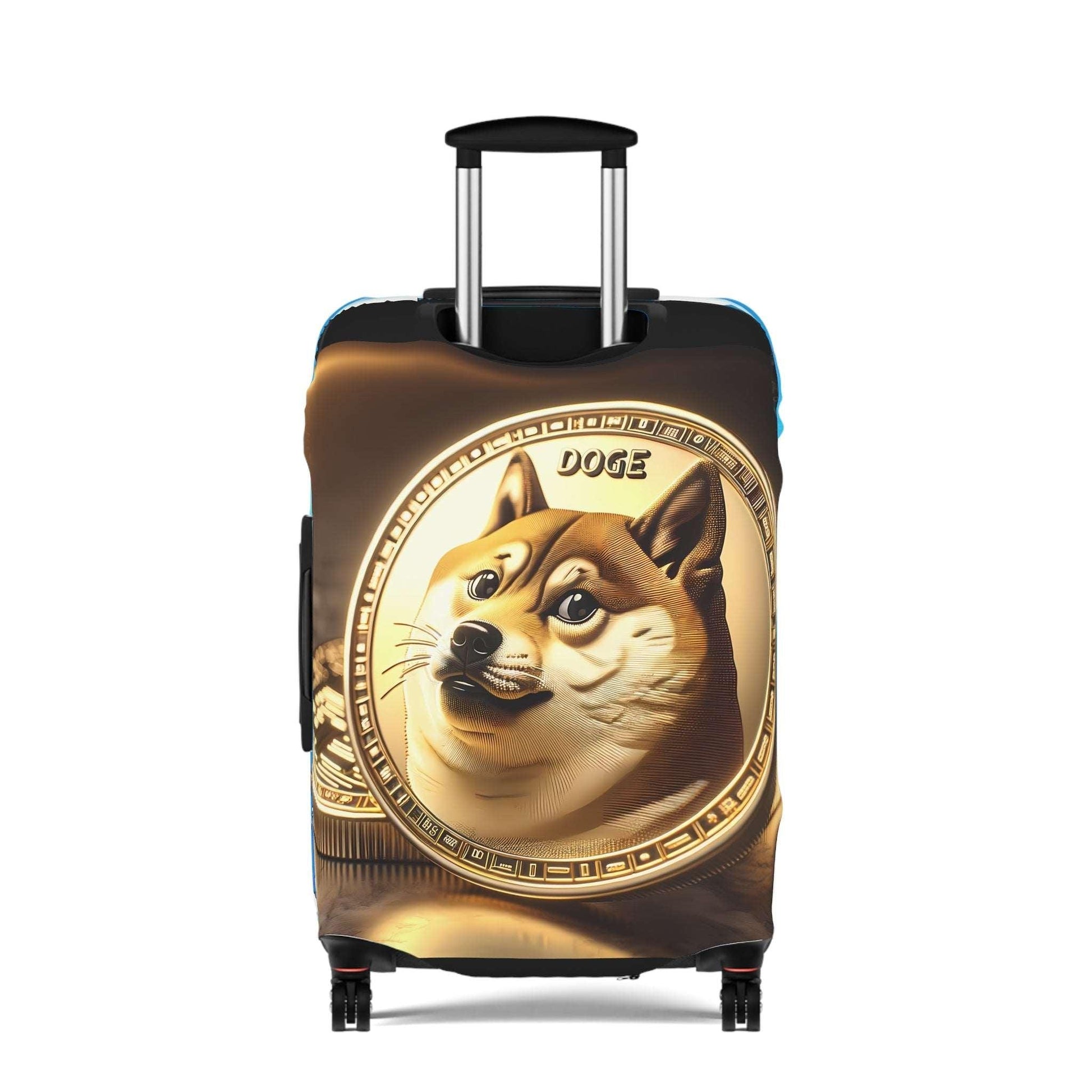 Dogecoin Inspired Stretch Suitcase Cover, Durable Luggage Protector, Meme Travel Accessory, Captain Doge Design, Cryptocurrency Gear