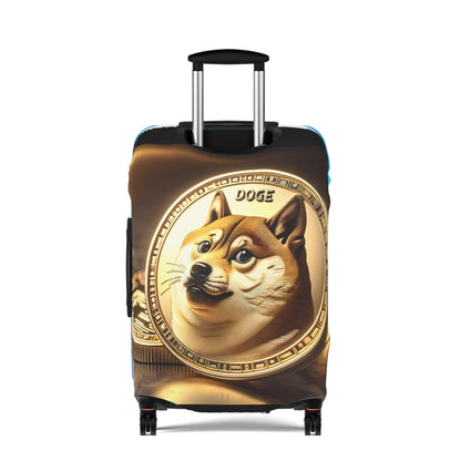 Dogecoin Inspired Stretch Suitcase Cover, Durable Luggage Protector, Meme Travel Accessory, Captain Doge Design, Cryptocurrency Gear