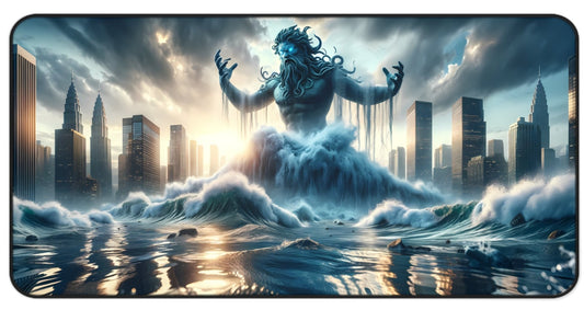 Titan of Tides: Mythical Sea God Gaming Desk Mat (31.5x15.5 inches)