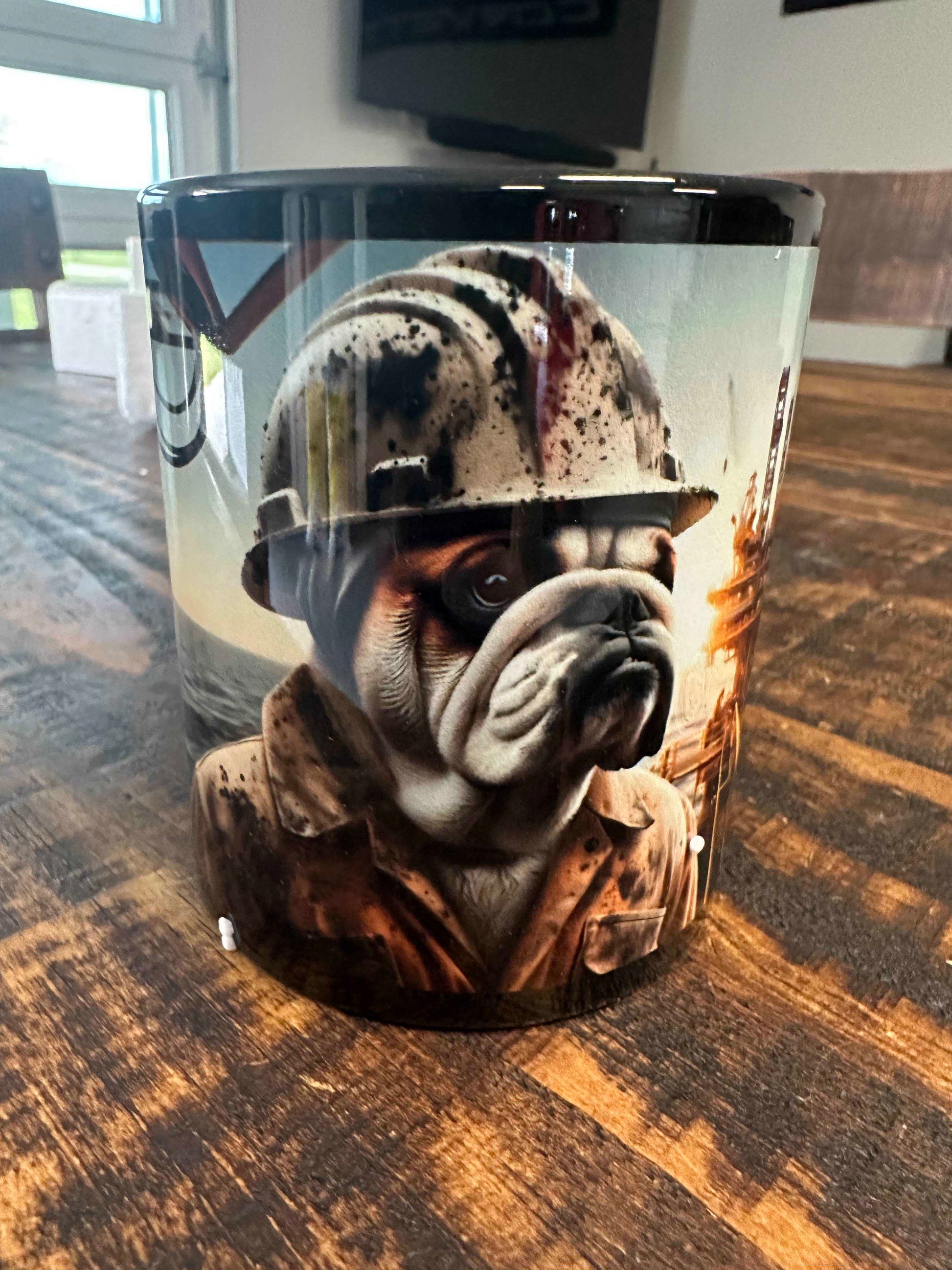 Bulldog Oil Rig Worker Mug - 11 oz Black Ceramic Coffee Cup for Oil Industry Pros, Unique Oilfield Worker Gift